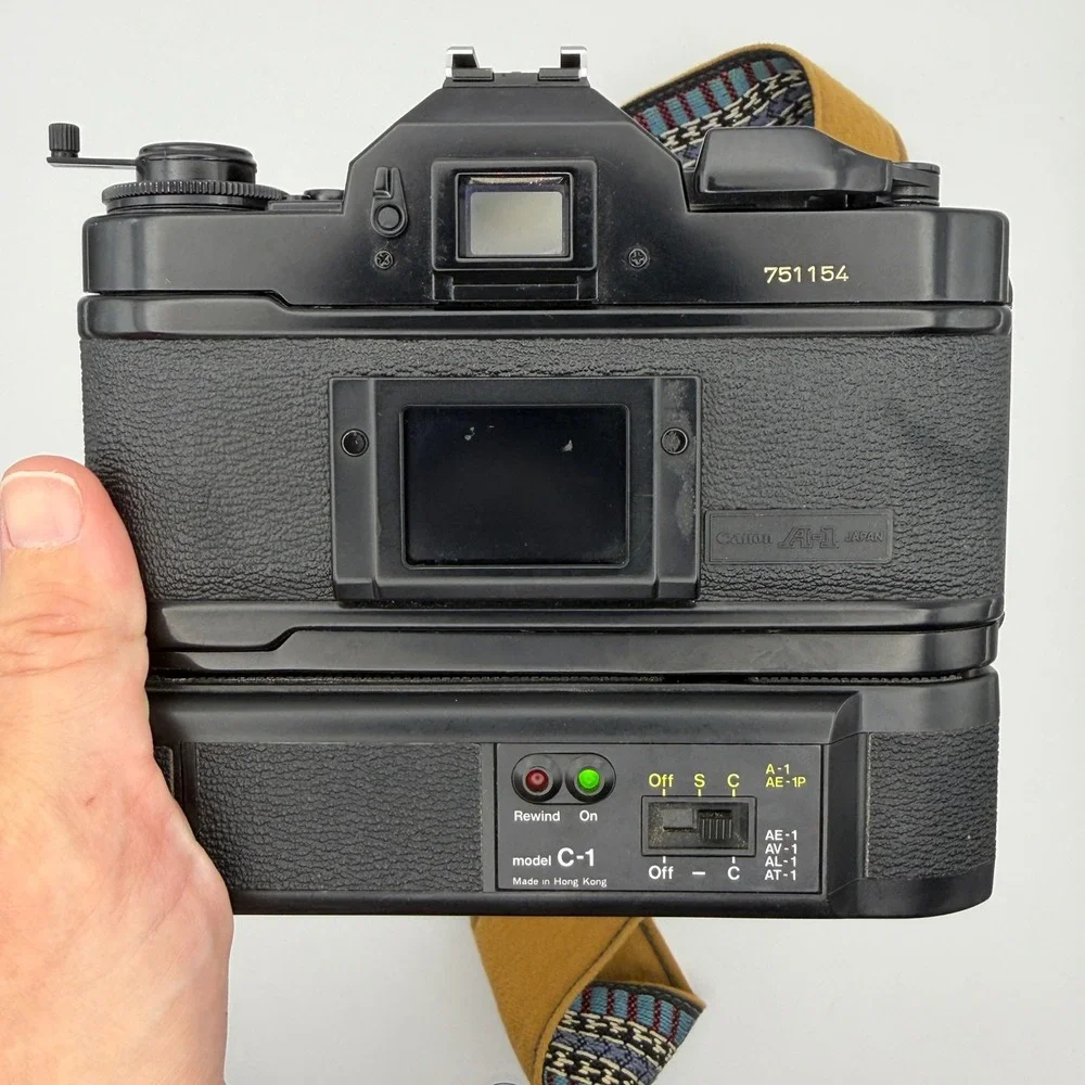 Canon A-1 35mm SLR Film Camera Body w/ Power Winder Shutter Fires Untested